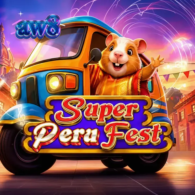Tampilan visual slot Super Peru Fest dengan latar belakang festival jalanan yang meriah